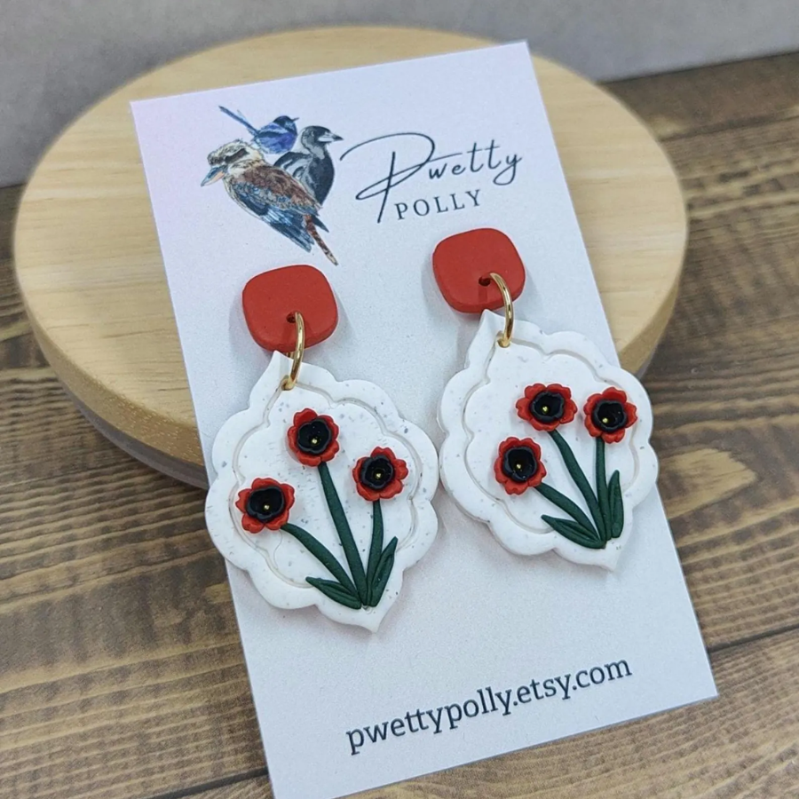 Poppies on White Dangles