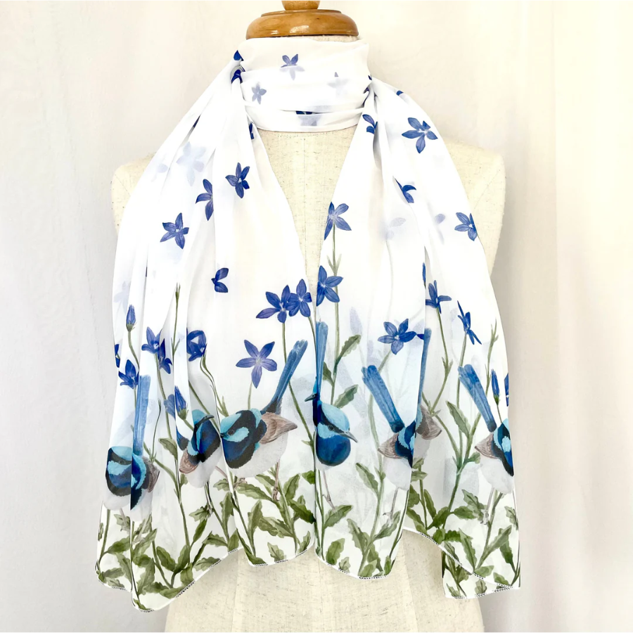 Scarf - Superb Fairy Wrens with Royal Bluebells