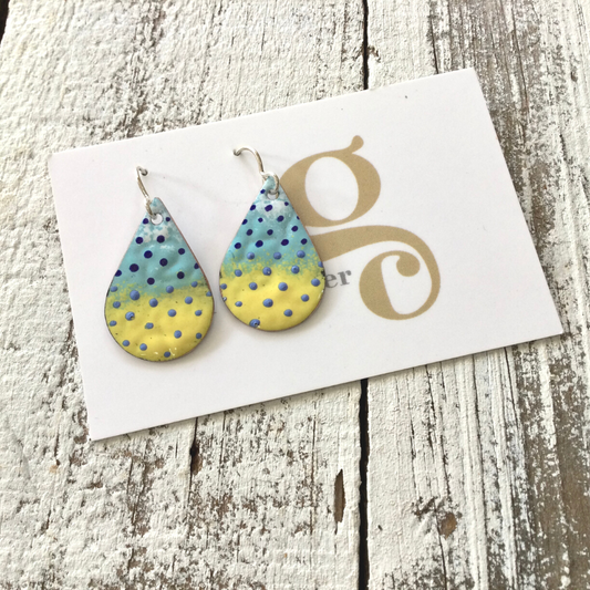 Enamel Earrings - Polka Dot Teardrops