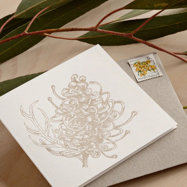 Australian Native Flora GREVILLEA with Kraft Envelope Printed in Buff Gold  $6.95