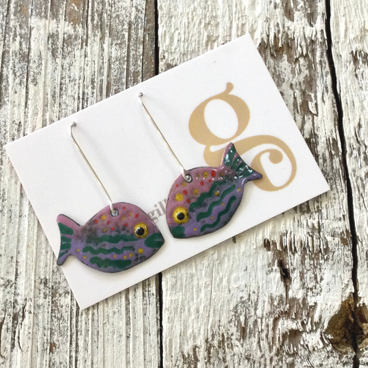 Enamel Earrings - Kissing Fish