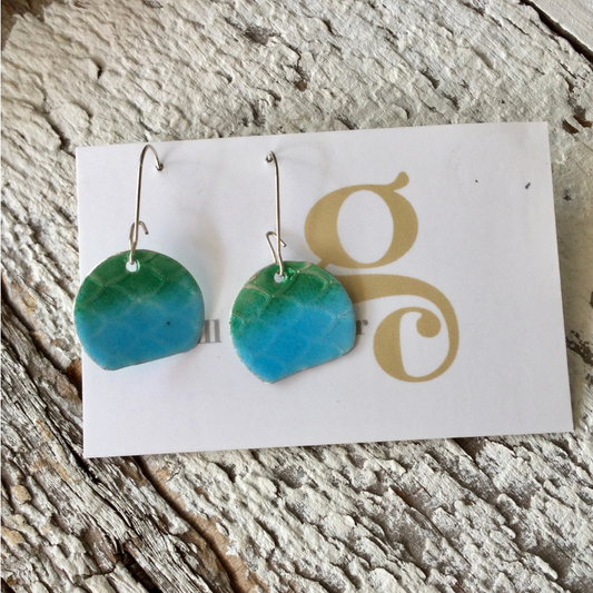 Blue-Green Rounded Long Drop Earrings