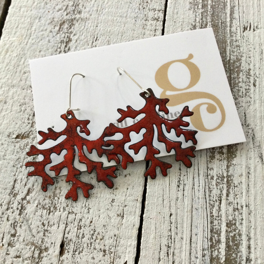 Enamel Earrings - Red Coral