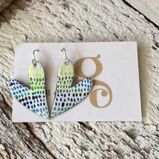 Enamel Earrings - Spotted Hearts *