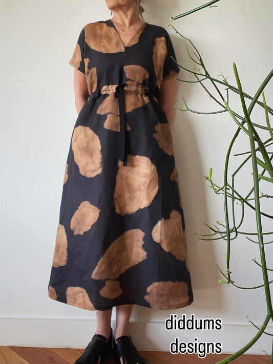 Black/Rust Cotton Linen midi dress