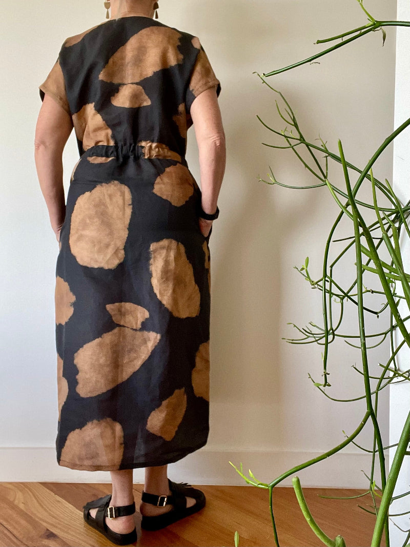 Black/Rust Cotton Linen midi dress Back View