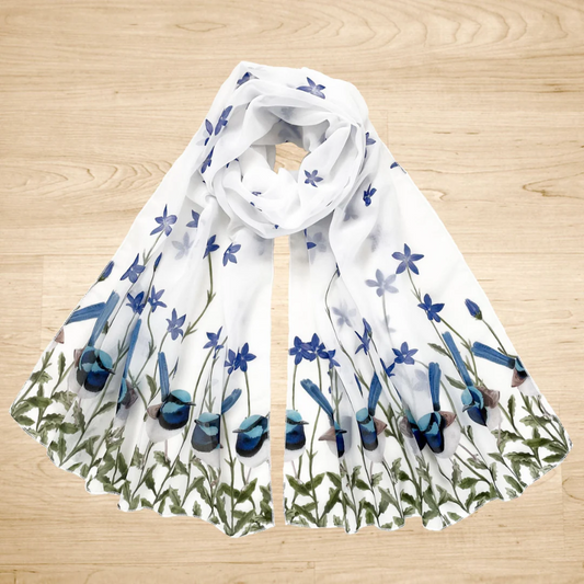 Scarf - Superb Fairy Wrens with Royal Bluebells