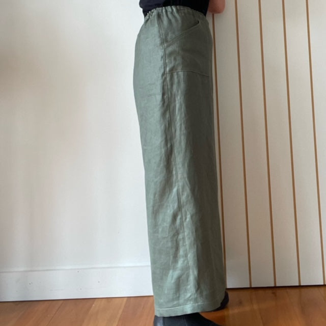 Khaki Linen Top Stitch Pants