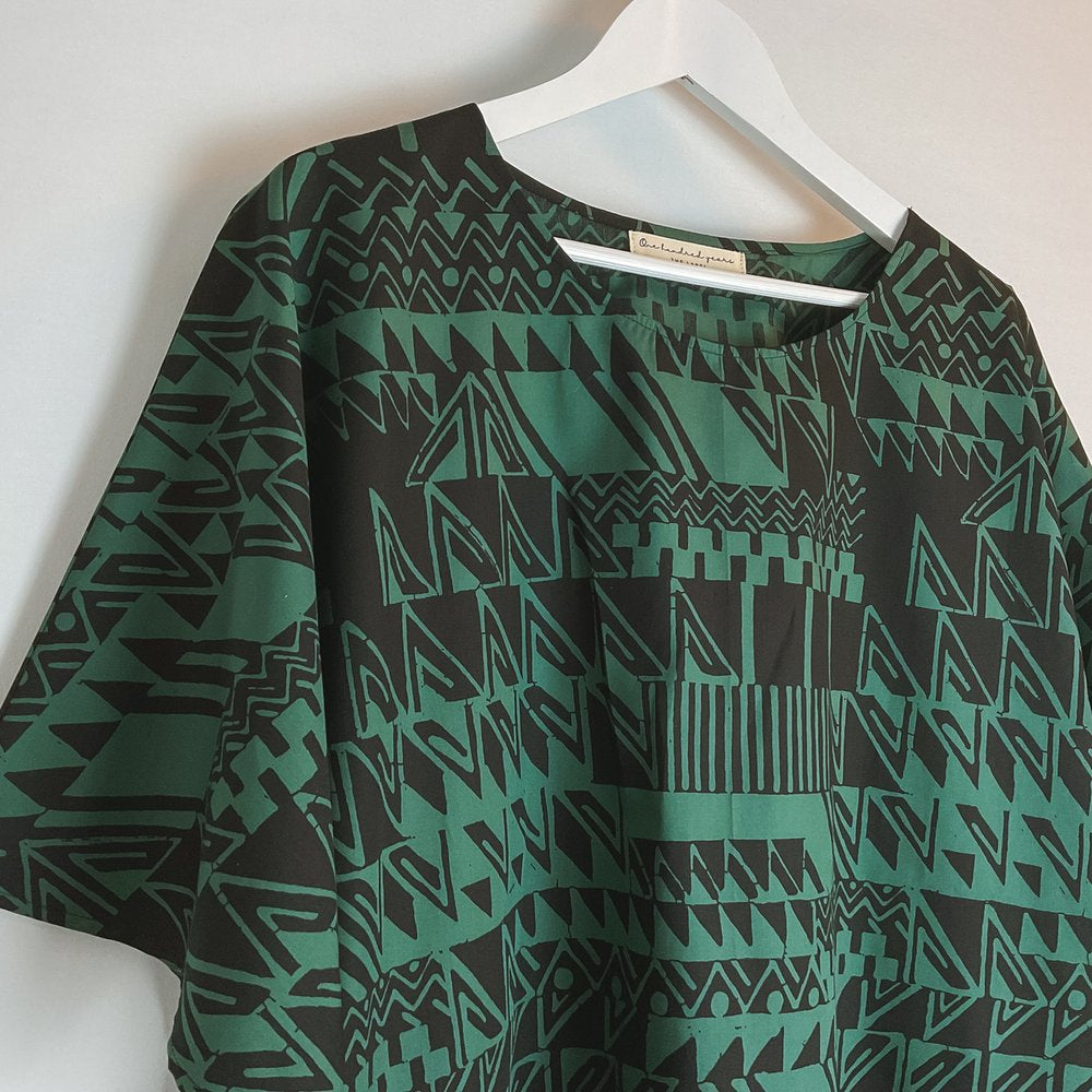 Nara Top - Petrol & Black Japanese Cotton
