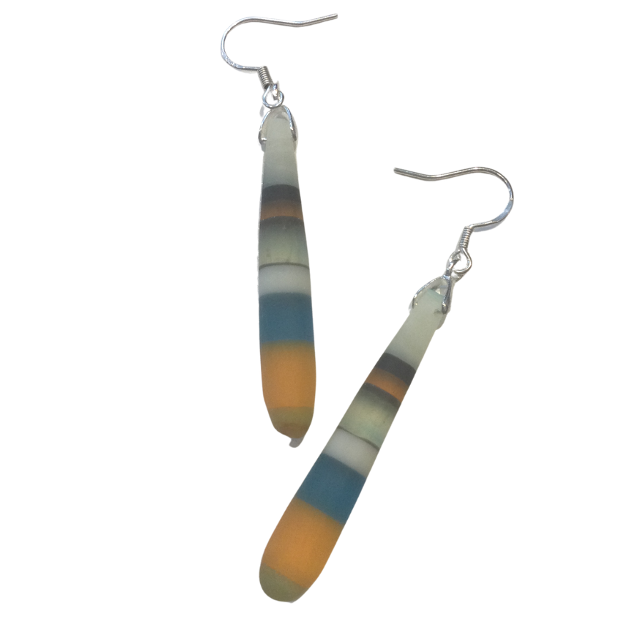 Resin Drop Earrings - Orange/Blue Based Stripes