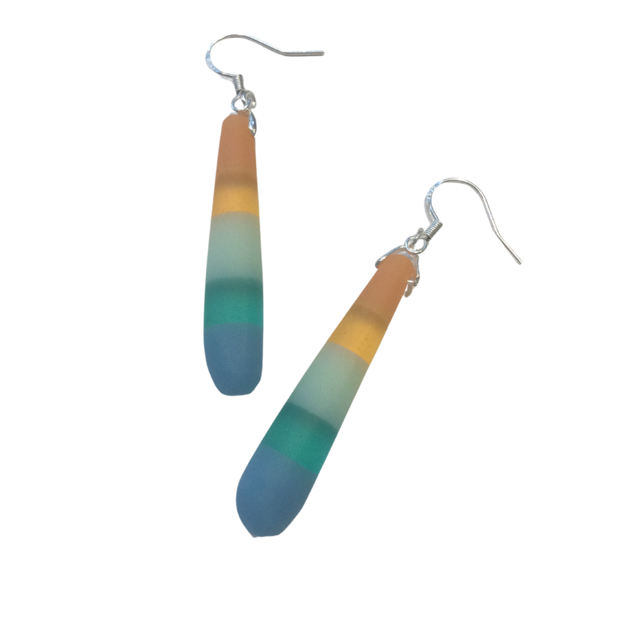 Resin Drop Earrings - Orange/Blue Based Stripes