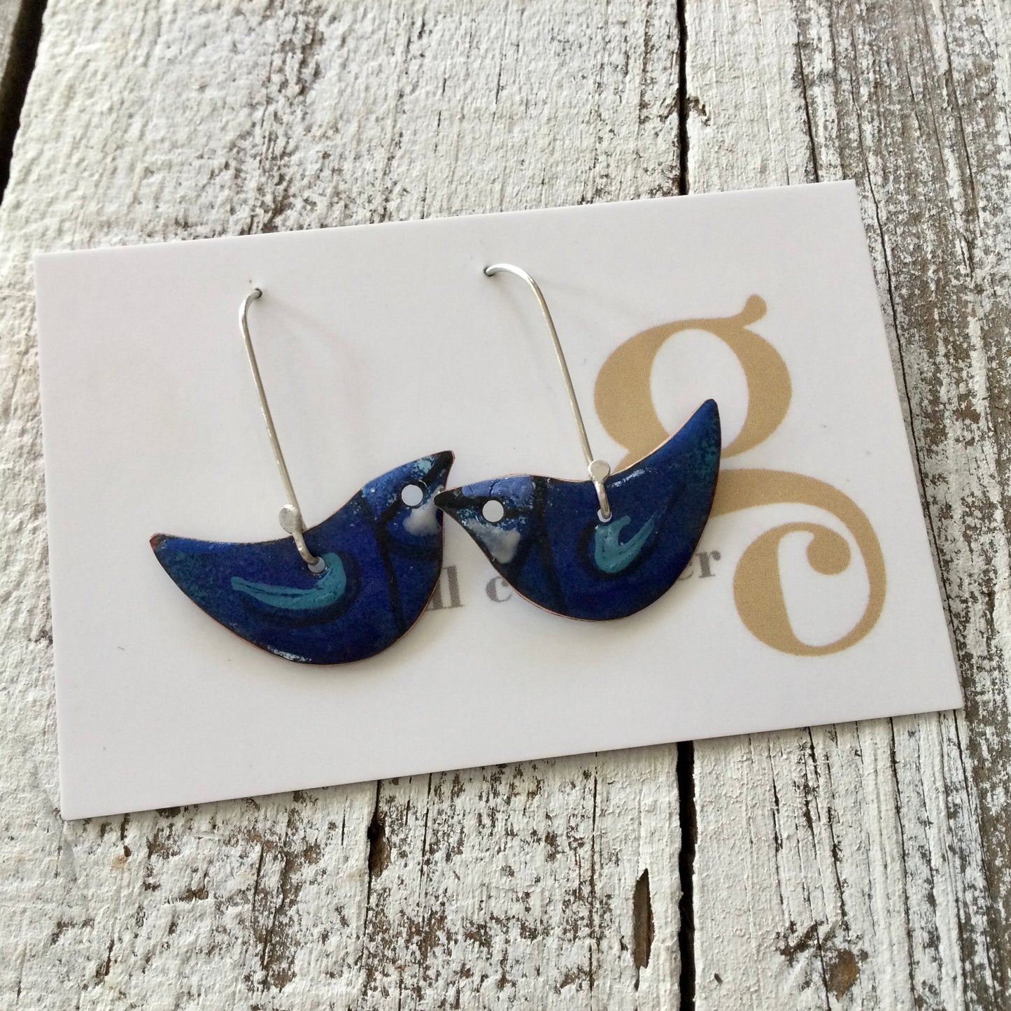 Enamel Earrings - Bluebirds