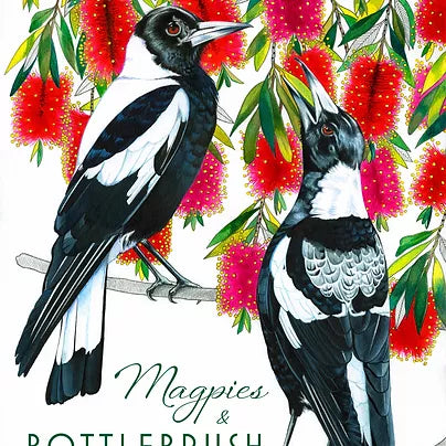 Tea Towel - Magpies & Bottlebrush