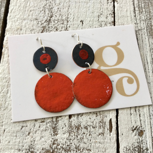 Enamel Earrings - Retro Discs